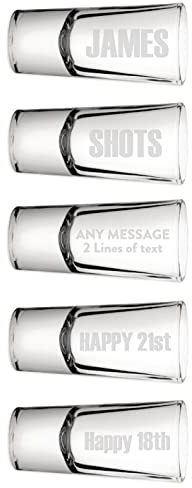 Gift Base Personalised Custom Shot Shooter Glass Different Names 25ml Multi-pack 5 Glasses - Wedding Stag Hen Do Birthday Tequila Rum Gin Whisky 18th 21st 30th