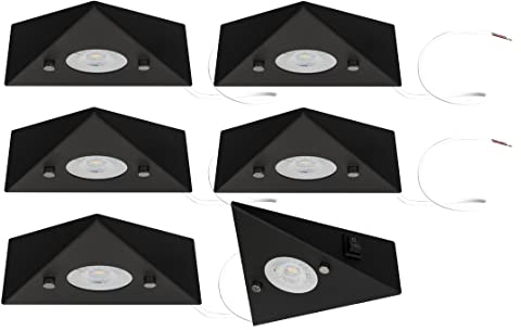 Trango 6er Set Küchen-Unterbauleuchte Matt-Schwarz 6740-65 *COOK* Einbauleuchte - Einbaustrahler inkl. 6x 4,8 Watt LED Modul 3000K warmweiß Dreieckleuchte – Küchen-Schrankleuchte 230V erweiterbar