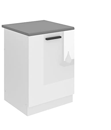 Belini Spülenschrank SDZ 60 cm, mit Arbeitsplatte, Weiß Hochglanz | Unterschrank Küche, Spülenunterschrank, Küchenunterschrank Breite, mit 1 Tür
