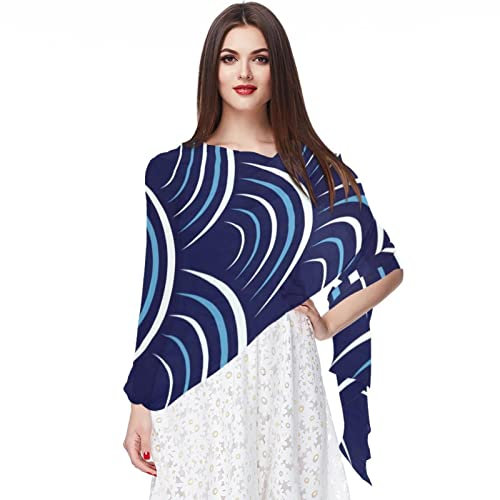 Chiffon-Schal, leicht, weich, durchsichtig, lang, für alle Jahreszeiten, dunkelblau, exotisch, mehrfarbig