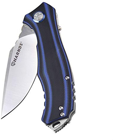 Harnds Maverick Cuchillo Plegable con Flipper Assist, 88mm Hoja de Acero D2 Cuchillo Plegable con Mango G10 Antideslizante y Clip extraíble y Bloqueo de la Hoja (Azul+Negro+Satén)