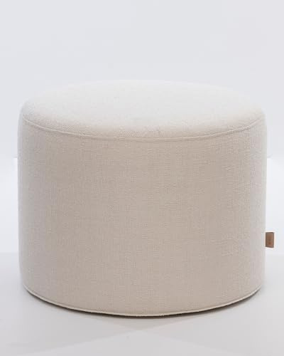 SIX Design Pouf Polsterhocker Sitzhocker Fußhocker rund 42x53 Webstoff Weiß