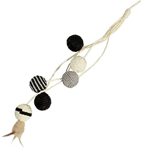 Bobby Bille - Griffoir Chat Jouets en Corde recyclée, avec balles et Plumes, à Suspendre, Noir, 52 CM