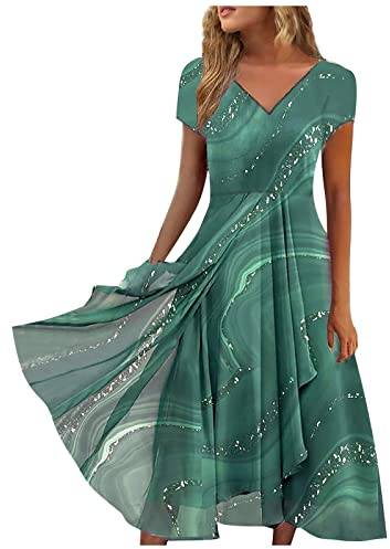 RMBLYfeiye Abendkleid Lang Stickerei Spitzenkleid Prinzessin Kleid A Line 3/4 Ärmel Chiffon Kleid Einfarbiges Abendkleider Elegant Für Hochzeit Ballkleider Knielang Abschlusskleid Brautjungferkleid