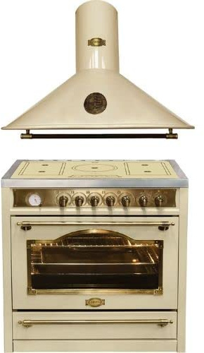Kaiser Centro de cocción Empire Kaiser HC93655IElfEm+A 9423 ElfBE Eco, Retro Gas Electric Centro de cocción 90 cm Range Coocker/Campana extractora, 90 cm, 910 m³/h,3 posiciones, evacuación, reciclaje