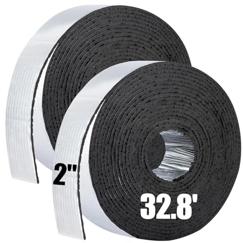 65.6ft Pipe Insulation Tape Wrap - 2pcs x 32.8ft Outdoor Winter Cold Hot Water Pipe Winterizing Self-Adhesive Foam with Aluminum Foil, Heat Preservation Reduce Heat Loss, 2 Wide