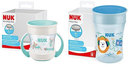 NUK Mini Magic Cup Trinklernbecher | auslaufsicherer 360°-Trinkrand | ab 6 Monaten 160 ml | blaue Maus & Magic Cup Trinklernbecher | 8+ Monate | 230 ml | blauer Löwe
