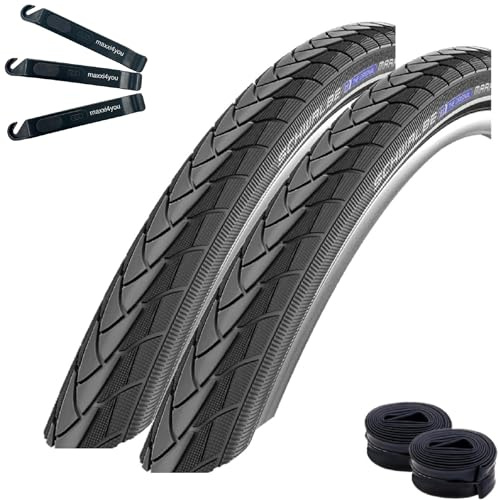 2 x Schwalbe Marathon Fahrradreifen Plus Performance SmartGuard E-25 Schwarz 47-507 (24 x 1.75) + 2 x Schwalbe Schläuche DV9 inkl. maxxi4you Reifenheber