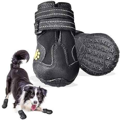 2 pcs Bottes Chien,Chaussures pour Chiens imperméables avec Bretelles réglables réfléchissantes pour Le Grand Chien de Taille Moyenne Dog (Taille 4(5.5cm Largeur) for 14-18kg)