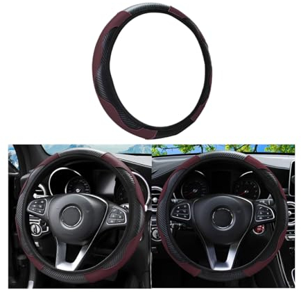 CGEAMDY Universal-Auto-Lenkradbezug, Rutschfester, atmungsaktiver, langlebiger Lenkradbezug aus Mikrofaser-Leder, Durchmesser 37–38 cm, Lenkradschutz (Burgund)