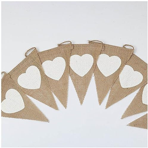 Egurs Wimpelkette Vintage Wimpel Banner Wimpel Girlande Jute Stoff Dreiecks Flaggen Bunting Wimpelkette Outdoor Wimpelkette Girlande Herz für DIY Kinderzimmer Hochzeits Party Dekoration 2.8m