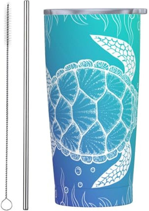 Vasos personalizados, tazas de acero inoxidable personalizadas de 20 onzas, taza de café de viaje aislada con tapa y botella de agua con pajilla, regalo personalizado para familiares y amigos, tortuga