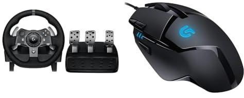 Logitech G G920 Driving Force Racing Wheel and Floor Pedals, Real Force Feedback & 02 Hyperion Fury Wired Gaming Mouse, 4,000 DPI, Lightweight, 8 Programmable Buttons, DPI Switch Button