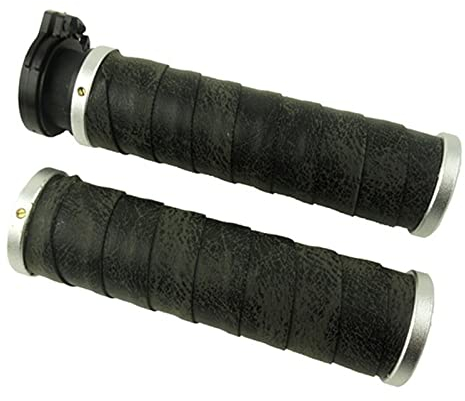 Rollergriff Für Retro Lenker Dirt Fahrradgriffe Motorrad Ledergriff 22MM Universal CNC PU Leder Vintage Cafe Racer Griff (Color : Black)