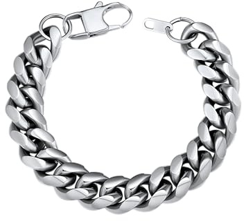 Supcare Men's Bracelet Chain, 4/6/10/14mm Cuban Link Chain Bracelets Stainless Steel/Gold/Black, Chunky Heavy Bracelets 16/19/21cm