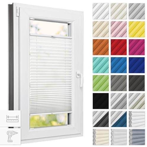 Estika Plissee mit Bohren 40 cm x 200 cm - Weiß - Rollos für Fenster, Jalousien Fenster für innen, Raffrollo, Fenster plissee
