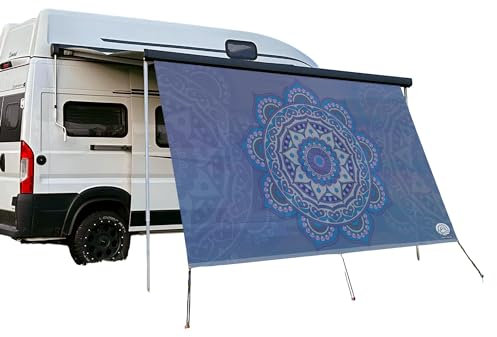CAMPIDOO Textil Sonnensegel Mandala Blau | Höhe 200cm | hochwertiger Fotodruck inkl. Keder-Befestigung | Markisen-Vorderwand - Länge/Keder: 200cm / 5 mm