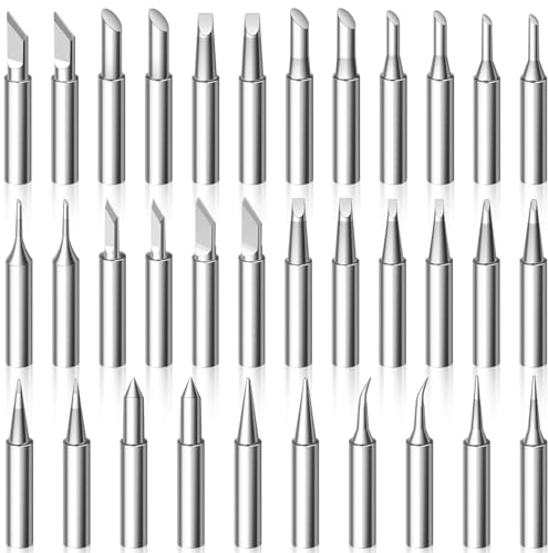 34 Stück Lötkolbenspitze, 900M-T Kupfer Ersatz Lötspitzen, Bleifreies Lötspitze, Kupfer Lötspitzen Kit, Lötsockel Ersatzlötspitze, Universal Lötkolben Spitzen für Schweißen Löten Lötstation (Silber)