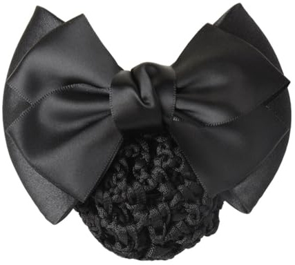 tuwiwol Bra För presenter Bowknot Hårklämma Hårnät för snygg look Professionell hårplatta Mesh Pocket Duk Arbete Hårklämmor, Två bågar-svarta