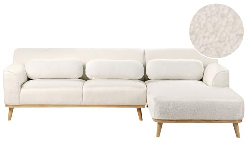 Beliani 3-Sitzer Ecksofa L-Form Bouclé weiß mit Chaiselongue Links mehrere Kissen Simos
