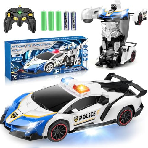 YOTOY Transformator Ferngesteuertes Polizeiauto Rc Transform Auto Roboter Spielzeug Spielzeugauto für 3-8 Jahre Mädchen Junge Spielzeug Geburtstag Kinderspielzeug