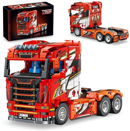 JVAVNE Technik LKW Bausteine Set, 1708 Teile Tractor Bausteine Modell | Tractor Truck Klemmbausteine, LKW Bausatz Modell Spielzeug, Geschenke für Erwachsene