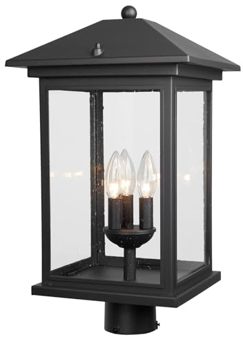 Treekee Outdoor Post Light, 21'' Lamp Post Light Fixture, 3-Light Modern Waterproof Outside Post Lantern Column Lights, Exterior Pole Lighting Pillar Lantern for Yard Garden