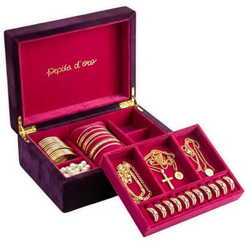 Giorgia Schmuckbox für Damen – Zweilagige Schmuckaufbewahrung mit Schubladen – Samt Schmuckbox - Schmuckkästchen mit Fächern für Ringe, Ketten, Armbänder & Ohrringe, Geschenk Schmuck Organizer