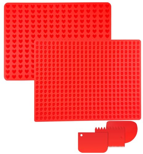 Cragmut 2 Stück Backmatte Hundekekse, 1,2cm Mini Hemisphäre & Herzform Silikon Backmatte mit 3 Teigspatel für DIY Leckerlis & Hundekekse