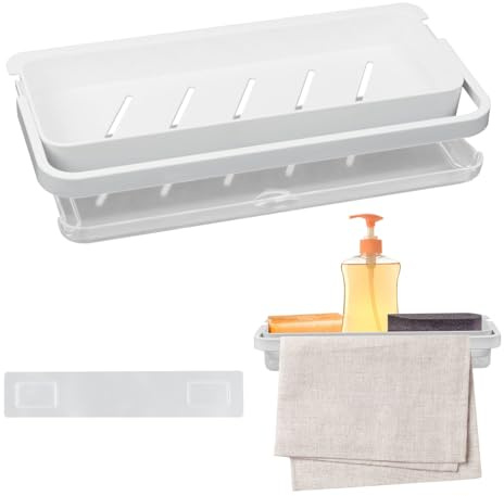 Abtropfgestell Spüle Geschirr,Geschirrabtropfgestell Klein Spülbecken Abtropfgestell Ohne Bohren Küchenspüle,Geschirr trockengestell Organizer Hängend Wand für Küche Badezimmere, 1 Stück, Weiß