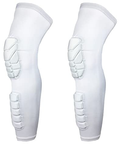 GMJTSRWV Knee pads Teens Honeycomb Long Sport Kneepads Basketball Leg Sleeve Crashproof Gym Leg Warmers Knee Pads Custom Logo Knee elbow pads(White)