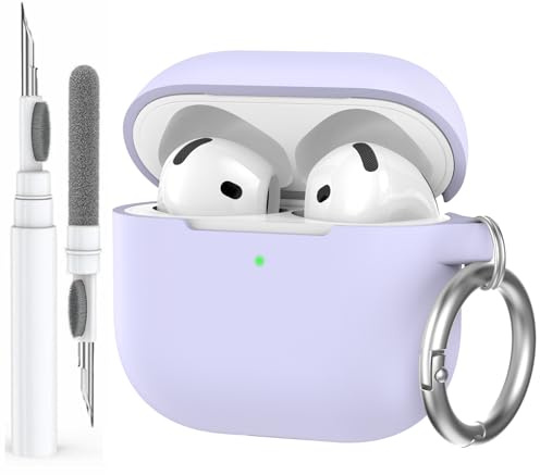 AhaStyle Hülle für AirPods 4 (2024) Mit Reinigungsstift | Kabelloses Laden, Mit Karabiner, Front-LED Sichtbar, Premium-Silikon, Rundumschutz, Stoßfest, AirPods 4.Gen Kopfhörer Zubehör
