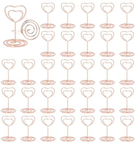 ZYEKIU 30 Pezzi Oro Rosa Segnaposto Tavolo, Segnaposto Matrimonio, Porta Foto, Titolari di Carta Numero di Tabella, Memo Clip, per Ristoranti, Foto, Matrimoni, Banchetti, Eventi (Cuore)