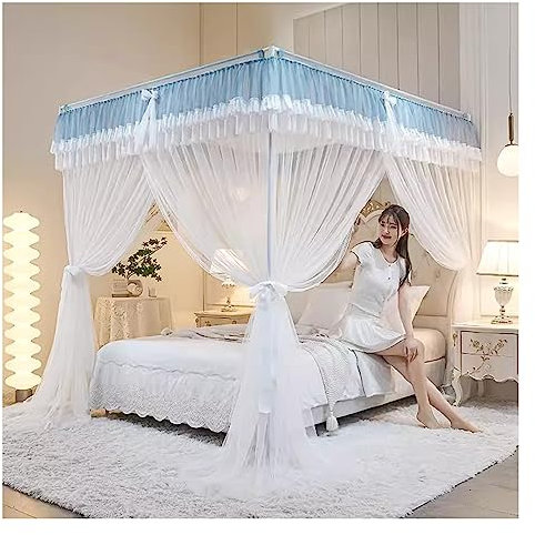 ILNCQLPM Bettzelt, Betthimmel, luxuriöser Bettvorhang, dekorativer Betthimmel für Mädchenschlafzimmer, geeignet für 1,5 m/1,8 m/2 m große Einzel- und Doppelbetten, mit Montagehalterung (Farbe: Weiß,