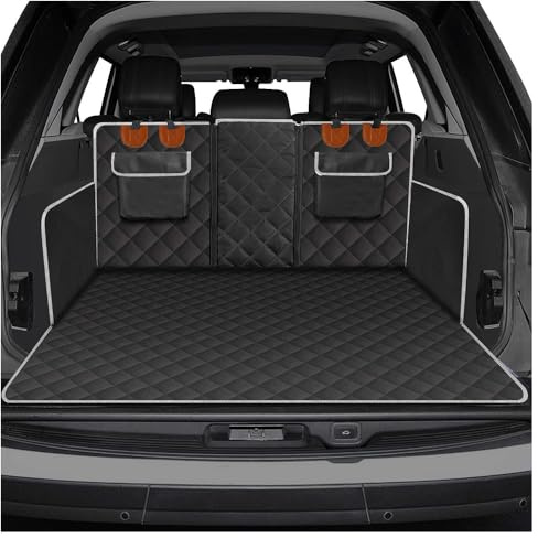 WEQTYSAB Hundedecke Auto Kofferraum Schutzmatte, für Cupra Leon Sportstourer KL I 2020-2024, Wasserdicht Und Kratzfest, Schwarz, Oxford-Gewebe, Polyester