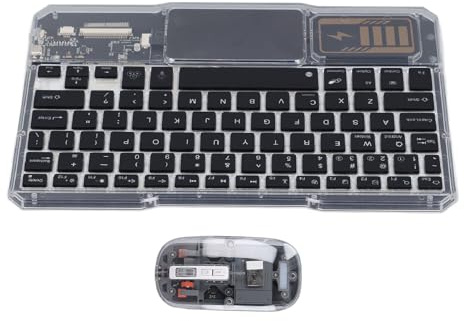 ASHATA Kabellose Tastatur Maus Kombination, Transparentes Tastatur- und Maus Set, 7 Farben Nachtlicht beleuchtete Tastatur 78 Tastatur Standard, für Android
