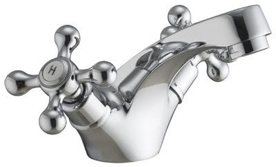 Grand Taps Viscount Traditional Victorian Basin Mixer Tap with Cross Head Handles, Polished Chrome Finish, Includes Pop Up Waste