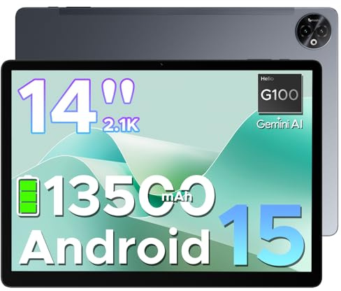 DOOGEE Tab E3 Max 14 Inch Tablet Android 15 Gaming Tablet 13500mAh Large Battery MTK G100 Octa-Core 32GB RAM+256GB ROM (2TB TF), 2.1K (2160 * 1440) Display 16MP+2MP+8MP 4G LTE/5G WLAN/GPS/GMS - Gray