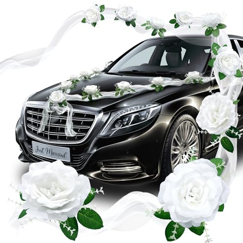 Dusor Autoschmuck Hochzeit Deko, Hochzeit Auto Deko, Hochzeitsdeko | Autoschmuck Hochzeit Motorhaube, Rose Deko, Blumenschmuck Auto Wedding Deko Girlande für Hochzeit Party