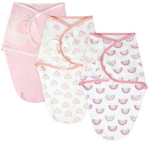 AYBUY Pucksack Baby, 0–3 Monate Schlafsäcke für Neugeborenen, Bio-Baumwolle Baby Schlafsäcke für Neugeborene, Swaddle Decke Pucktuch, Babyschlafsack Wickeltuch Unisex 3er (Rosa)