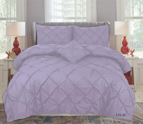 KD HOME EVERYTHING YOU NEED Pintuck Duvet Cover Set, 50/50 Polycotton, Hand Stitched, Single/Double/King/Super King, Multiple Colours (Lilac, Double)