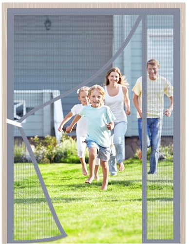 Ouverture Latérale Moustiquaire Magnétique Porte 145x200cm Gris Anti Insectes Mesh Curtain Moustiquaire Enroulable pour portes fenêtres balcon séjour