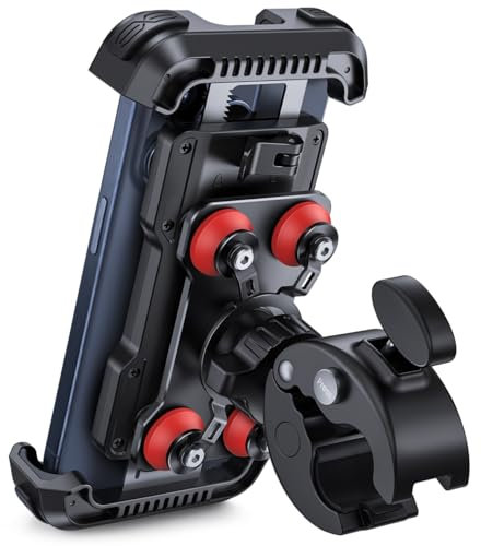 Lamicall Support Téléphone Moto Anti-vibration - [Double Amortisseur] 360° Rotation, 1S Libération avec Un Bouton, Support Téléphone Vélo pour iPhone 17 16 15 14 13 Series, Huawei, 4,7-6,8 Smartphone