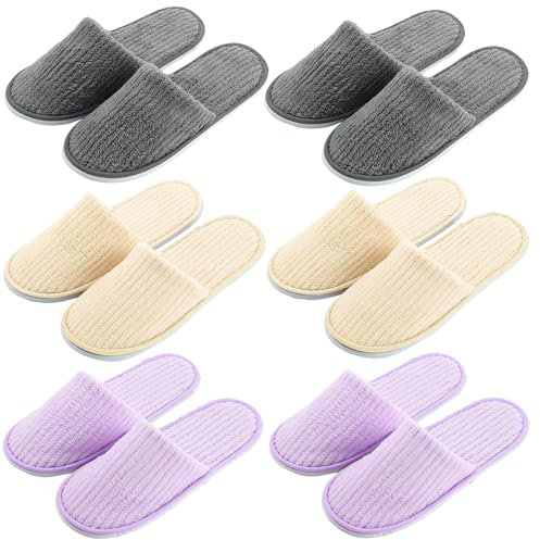AsyinXson 6 Paar GäStehausschuhe Hotelslipper,Bunt Duschschlappen Badelatschen,Waschbar Antirutsch Korallenvlies Zehen Universalgröße 28.5 * 11cm für Hotel Reisen Heim Gast Verwenden