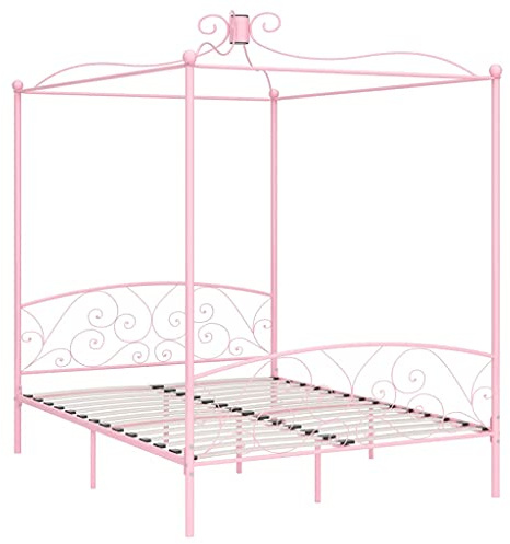 Eleganz Himmelbett-Gestell 160x200 cm Rosa Metall - Romantisches Bettgestell für Schlafzimmer, Stilvolles Design mit Stabilität & Langlebigkeit