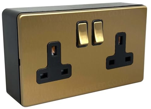 Antique Gold/Satin Brass Double Socket & Black Surface Pattress Back Box