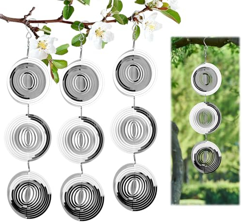 3D Windspiel aus Edelstahl zur Taubenabwehr, Reflektierende Vogelabwehr, Dekorative Abschreckung für Balkon, Garten & Teich (Silber)
