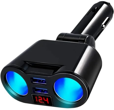 leruiyezs Accendisigari Auto Adattatore USB Doppio 3.1A Rotante 110° Ricarica Veloce Protezione Intelligente Voltmetro LED Compatto Compatibile 12V 24V per Auto Camion SUV Veicoli Elettronica