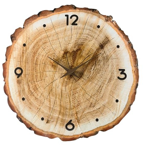Fluxioxtna Reloj de pared moderno minimalista con diseño de anillos anuales de grano de madera, silencioso, sin tictac, para sala de estar, oficina, funciona con pilas, reloj decorativo grande