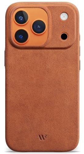 WIIUKA Hülle für iPhone 17 Pro, Leder aus Deutschland, Lederhülle extra Dünn, Premium Handyhülle, Case, Qi, skiin More, Vintage Cognac
